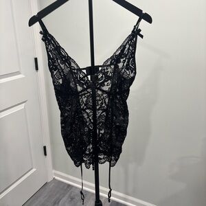 Avidkove Black Lace Lingerie Cami with Garter Straps